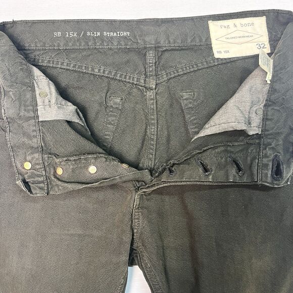 Rag & Bone Jeans Mens 32X34 Green Fatigue Cotton RB 15X Slim Straight Button Fly - Picture 5 of 11